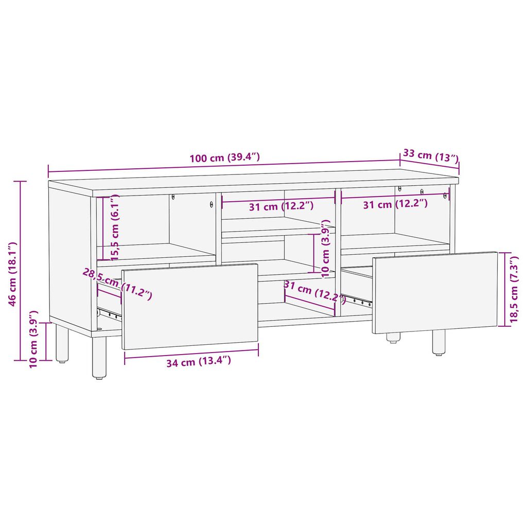 vidaXL Ντουλάπα τηλεόρασης 100x33,5x46 εκ. Μασίφ ξύλο ακακίας