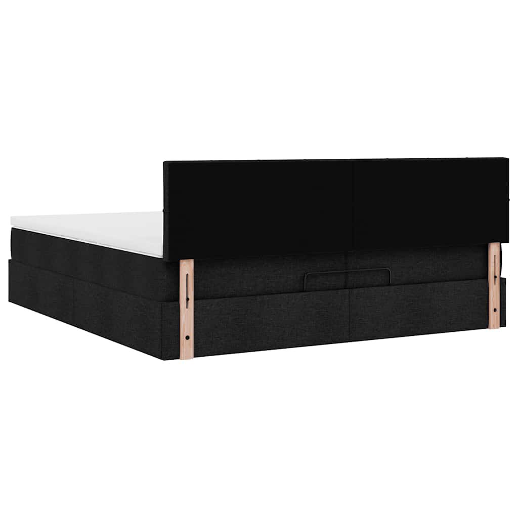 vidaXL Οθωμανικό κρεβάτι με στρώματα & LEDs Μαύρο 200x200cm ύφασμα