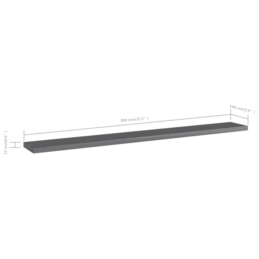vidaXL Ράφια Βιβλιοθήκης 4 τεμ. Γυαλ. Γκρι 80x10x1,5 εκ. Μοριοσανίδα