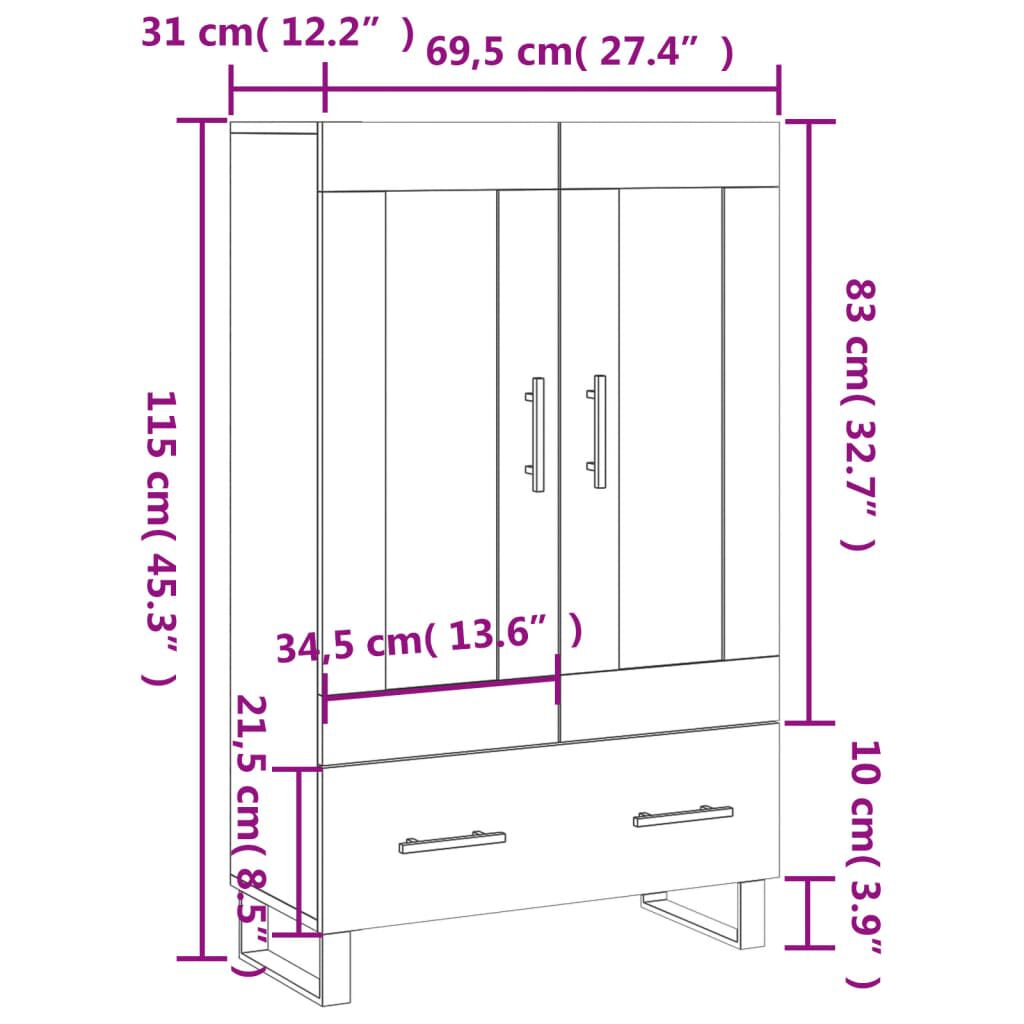 vidaXL Ντουλάπα Γκρι Σκυροδέματος 69,5 x 31 x 115 εκ. Επεξεργ. Ξύλο