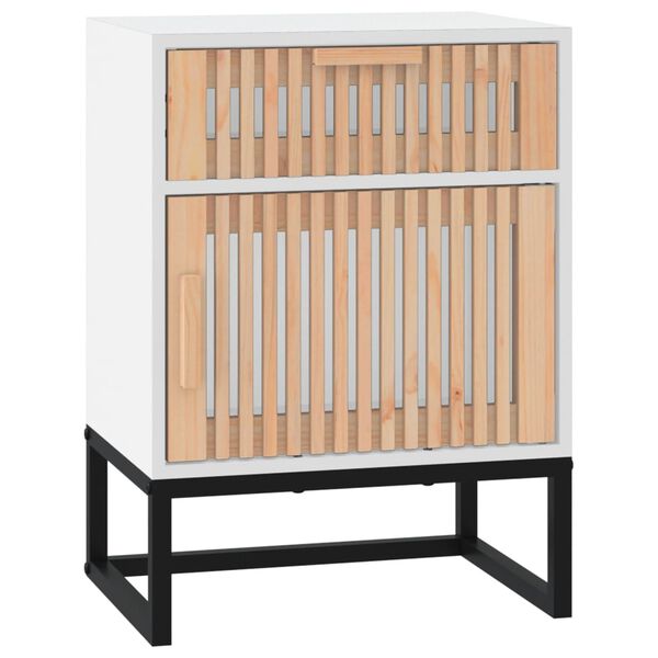 vidaXL Κομοδίνο Λευκό 40x30x55,5 εκ. από Επεξεργασμένο Ξύλο & Σίδερο