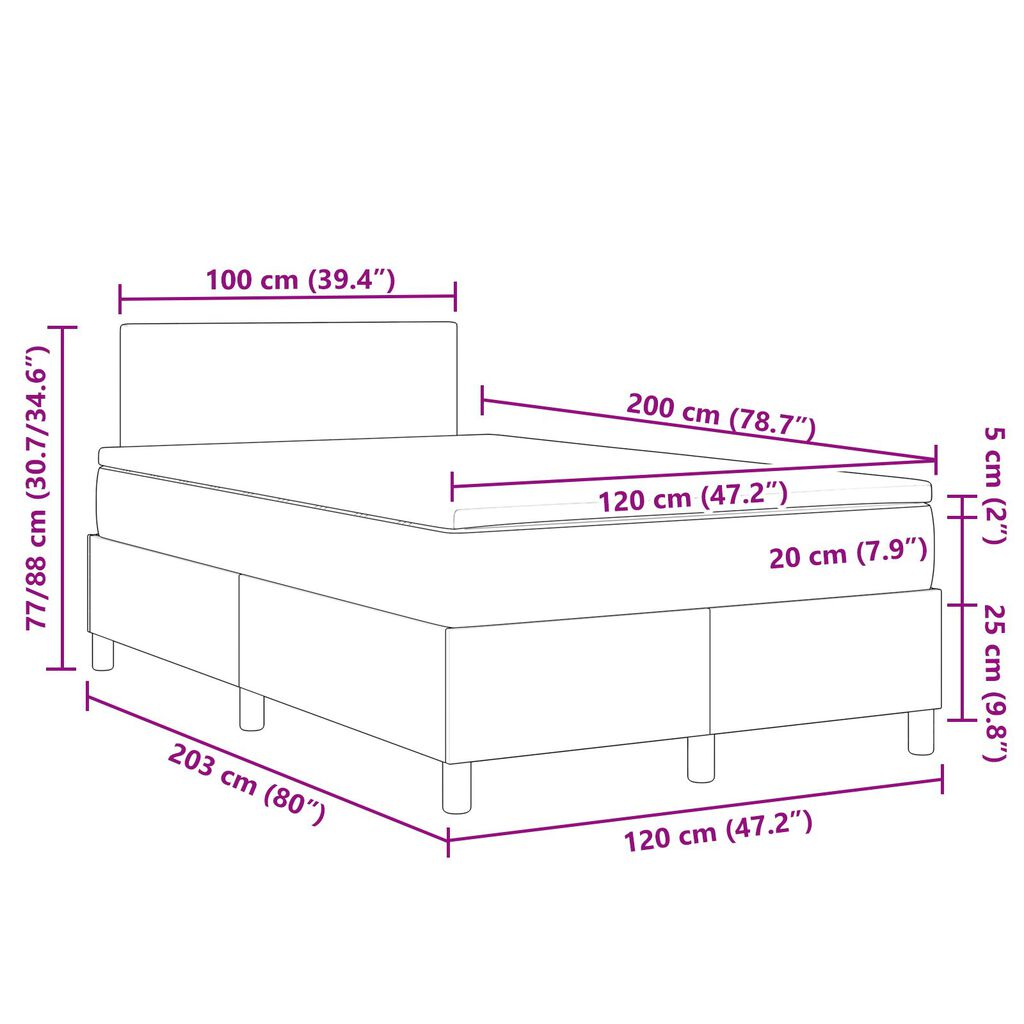 vidaXL Κρεβάτι Box Spring με Στρώμα Γαλάζιο Γκρι 120x200 εκ. Ύφασμα βελούδου