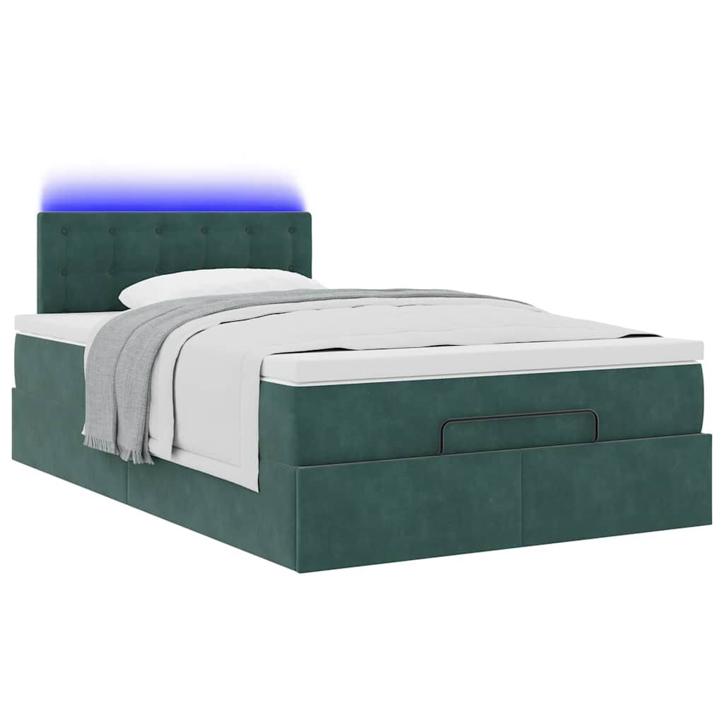 vidaXL Οθωμανικό κρεβάτι με στρώμα & LEDs Dark Green 120x200cm Velvet