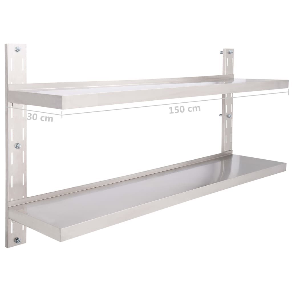 vidaXL Ράφι Τοίχου 2 Επιπέδων 150 x 30 εκ. από Ανοξείδωτο Ατσάλι
