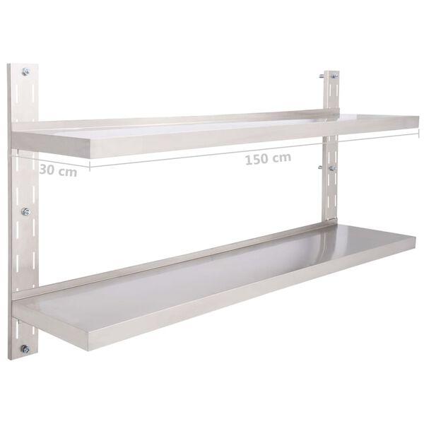 vidaXL Ράφι Τοίχου 2 Επιπέδων 150 x 30 εκ. από Ανοξείδωτο Ατσάλι