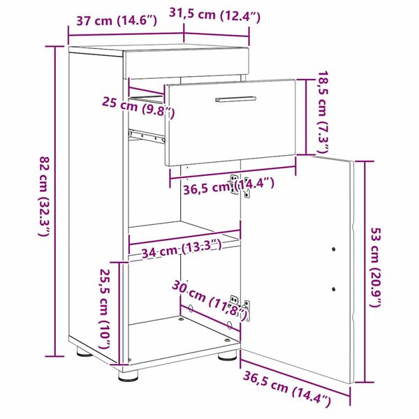 vidaXL Ντουλάπι Μπάνιου με αποθήκευση artisan δρυς 37 x 31.5 x 82 εκ
