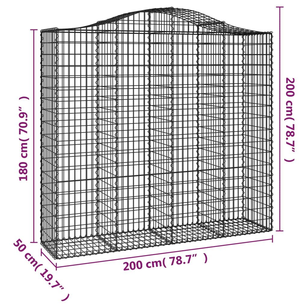 vidaXL Συρματοκιβώτια Τοξωτά 2 τεμ. 200x50x180/200 εκ. Γαλβαν. Ατσάλι