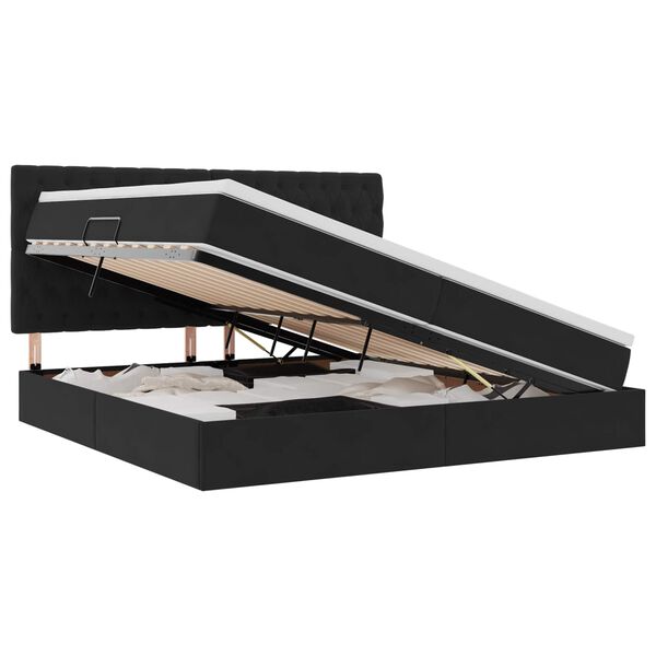 vidaXL Κρεβάτι με αποθηκευτικό χώρο και LED Μαύρο 200 x 200 cm Βελούδο