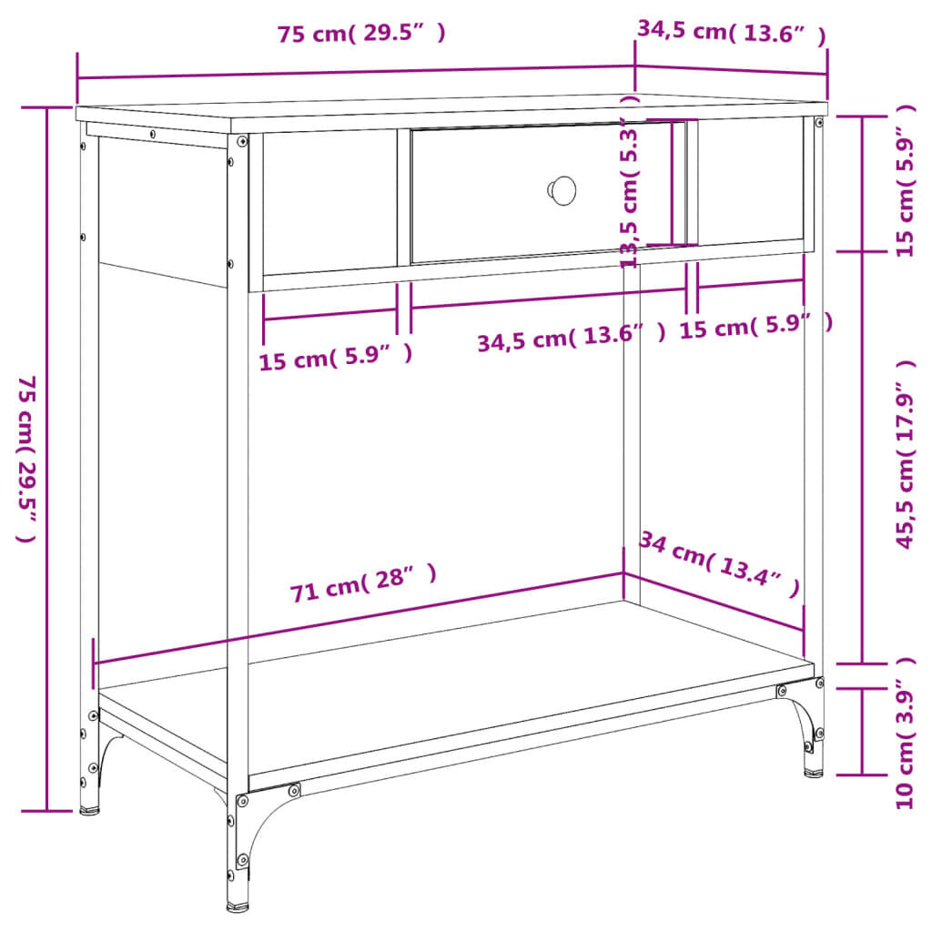 vidaXL Τραπέζι Κονσόλα Καφέ Δρυς 75x34,5x75 εκ. Επεξεργασμένο Ξύλο