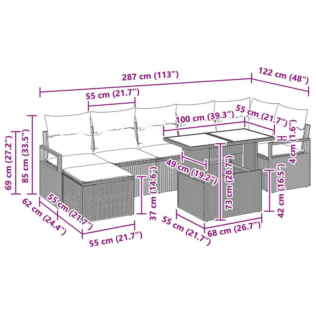 vidaXL Σετ Καναπέ Κήπου με αποθήκευση 8 pcs Γκρι Πολυ ράταν