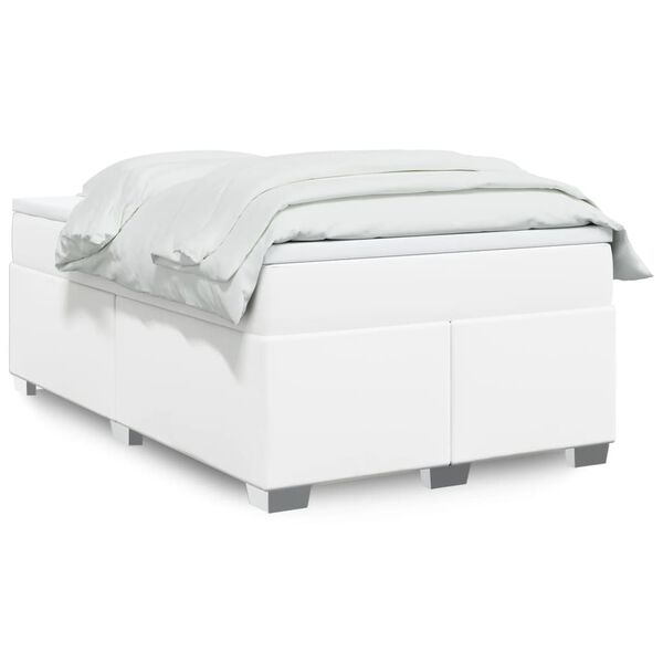 vidaXL Κρεβάτι Boxspring με Στρώμα Λευκό 120x200εκ.από Συνθετικό Δέρμα