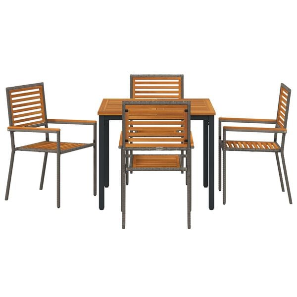 vidaXL Σέτ φαγητού για κήπο 5 pcs Γκρι 90 x 90 x 75 cm συνθετικό ρατάν