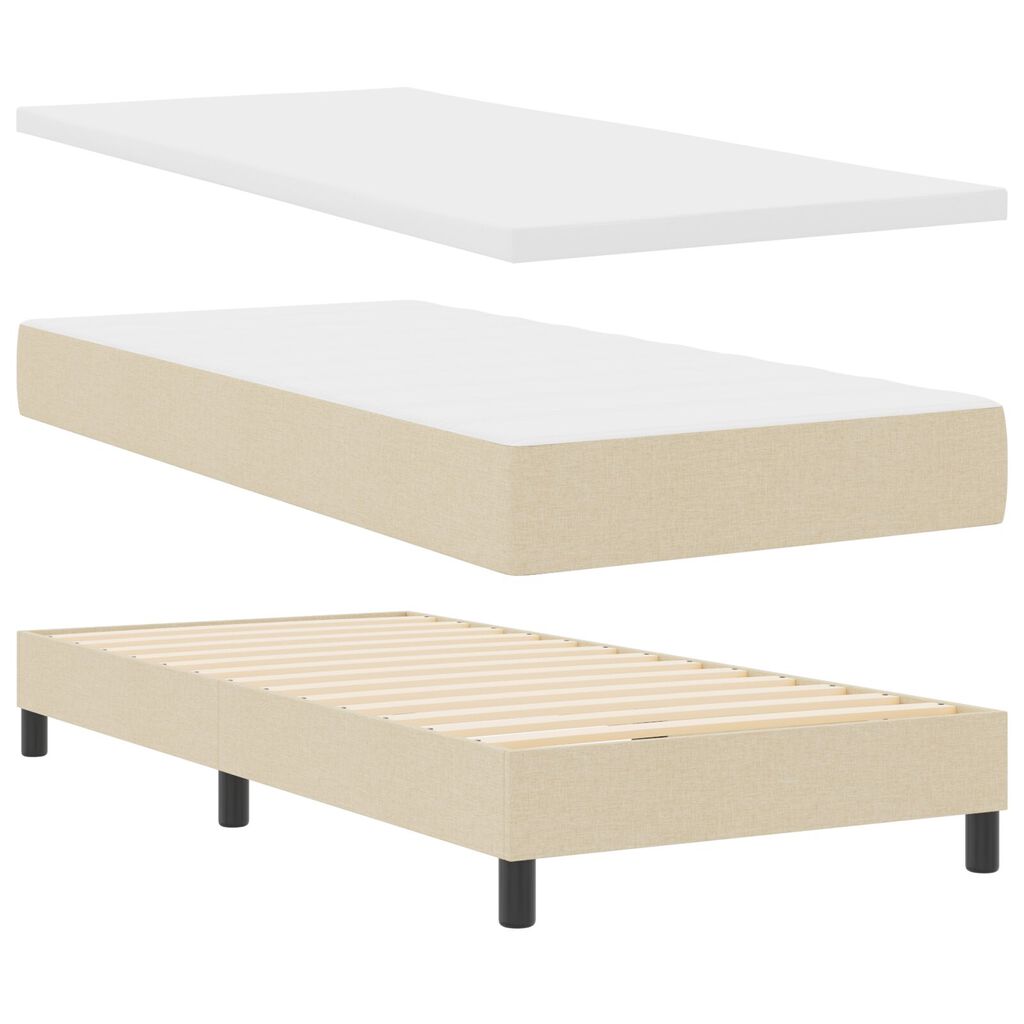 vidaXL Κρεβάτι Box Spring με Στρώμα Κρέμ 90x200 εκ Υφασμά