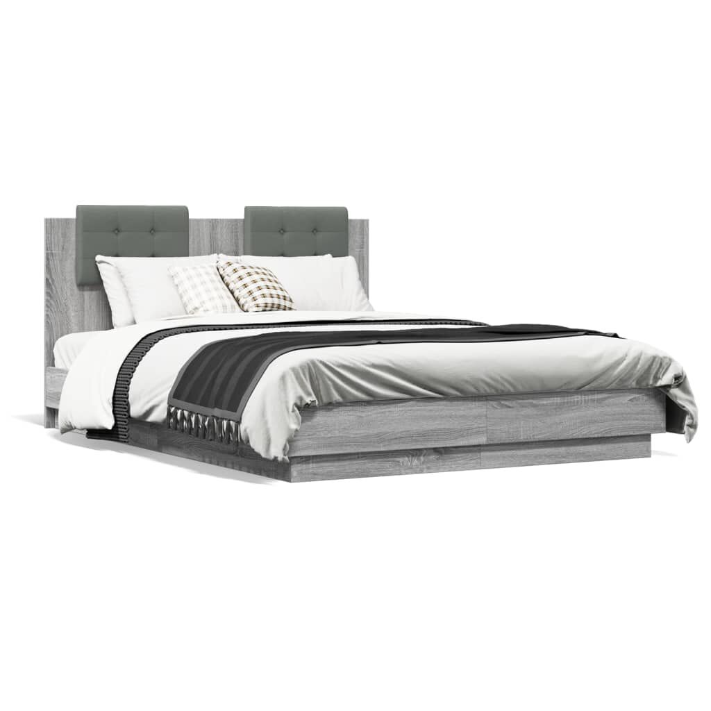 vidaXL Πλαίσιο Κρεβατιού με Κεφαλάρι και LED Γκρι Sonoma 120 x 190 εκ.