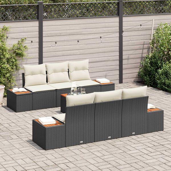 vidaXL Σετ Καναπέ Κήπου με μαξιλάρι 7 pcs Μαύρο Πολυ ράταν