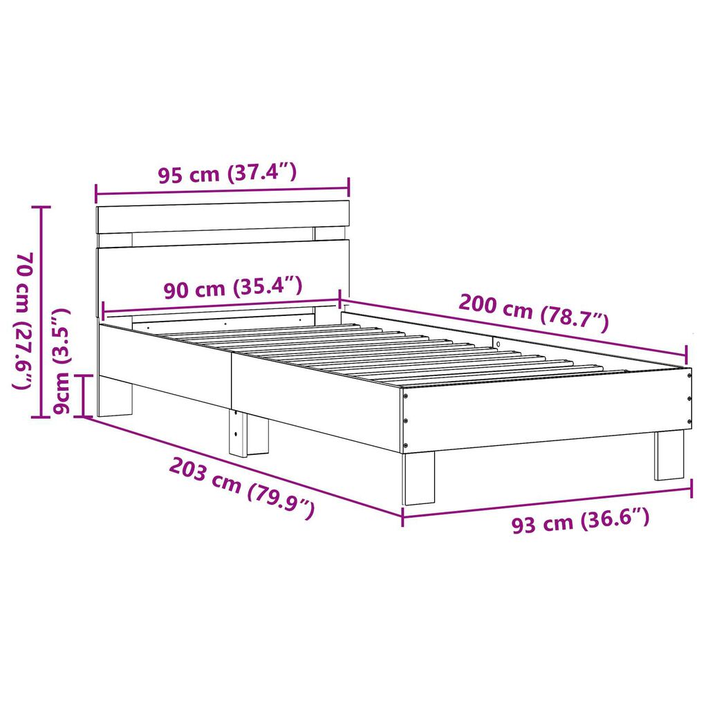 vidaXL Μαύρο Κρεβάτι - 90 x 200 εκ από επεξεργασμένο ξύλο.