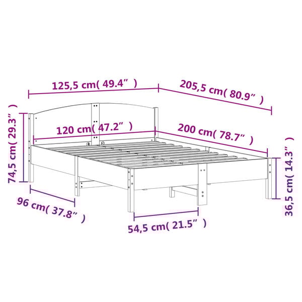 vidaXL Σκελετός Κρεβ. Χωρίς Στρώμα Λευκό 120x200 εκ Μασίφ Πεύκο