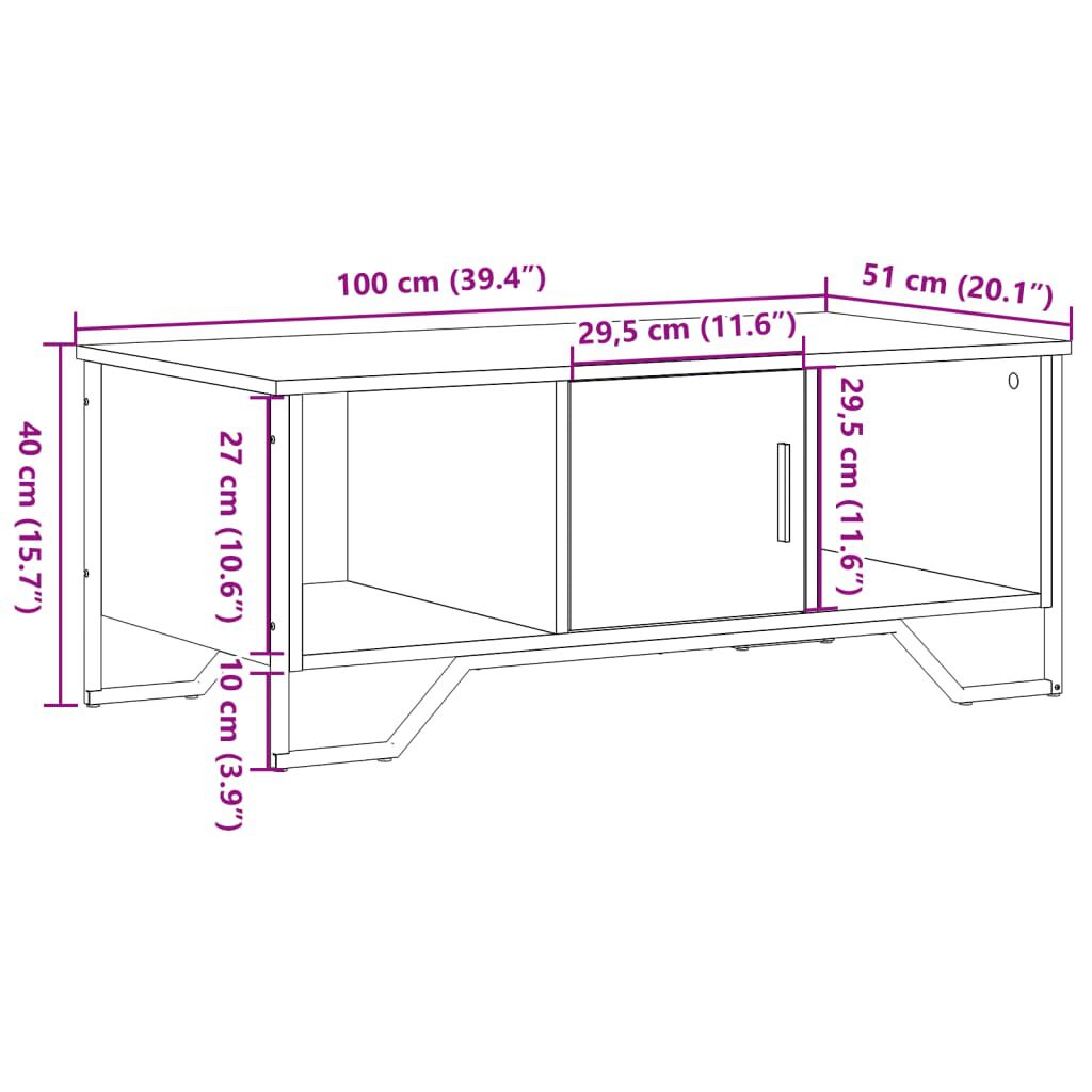 vidaXL Τραπεζάκι Σαλονιού Μαύρο 100x51x40 εκ. Επεξεργασμένο Ξύλο
