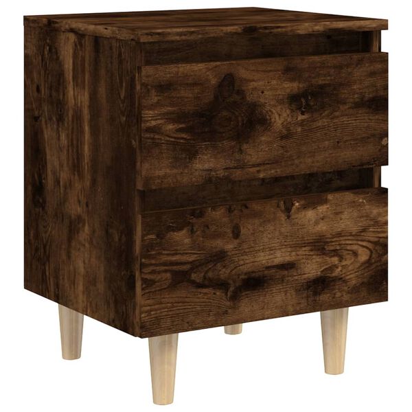 vidaXL Κομοδίνο Καπνιστή Δρυς 40 x 35 x 30 εκ. με Μασίφ Ξύλινα Πόδια