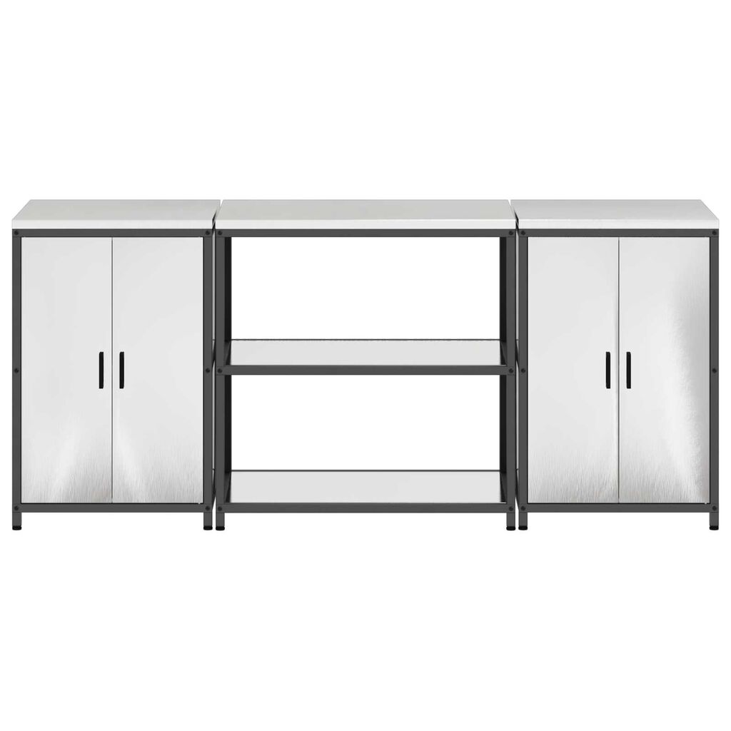 vidaXL Σετ Αποθήκευσης Κουζίνας με ράφι 3 pcs Ασημί 210 x 50 x 92 εκ
