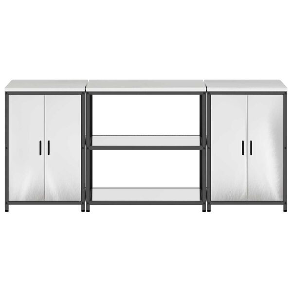 vidaXL Σετ Αποθήκευσης Κουζίνας με ράφι 3 pcs Ασημί 210 x 50 x 92 εκ