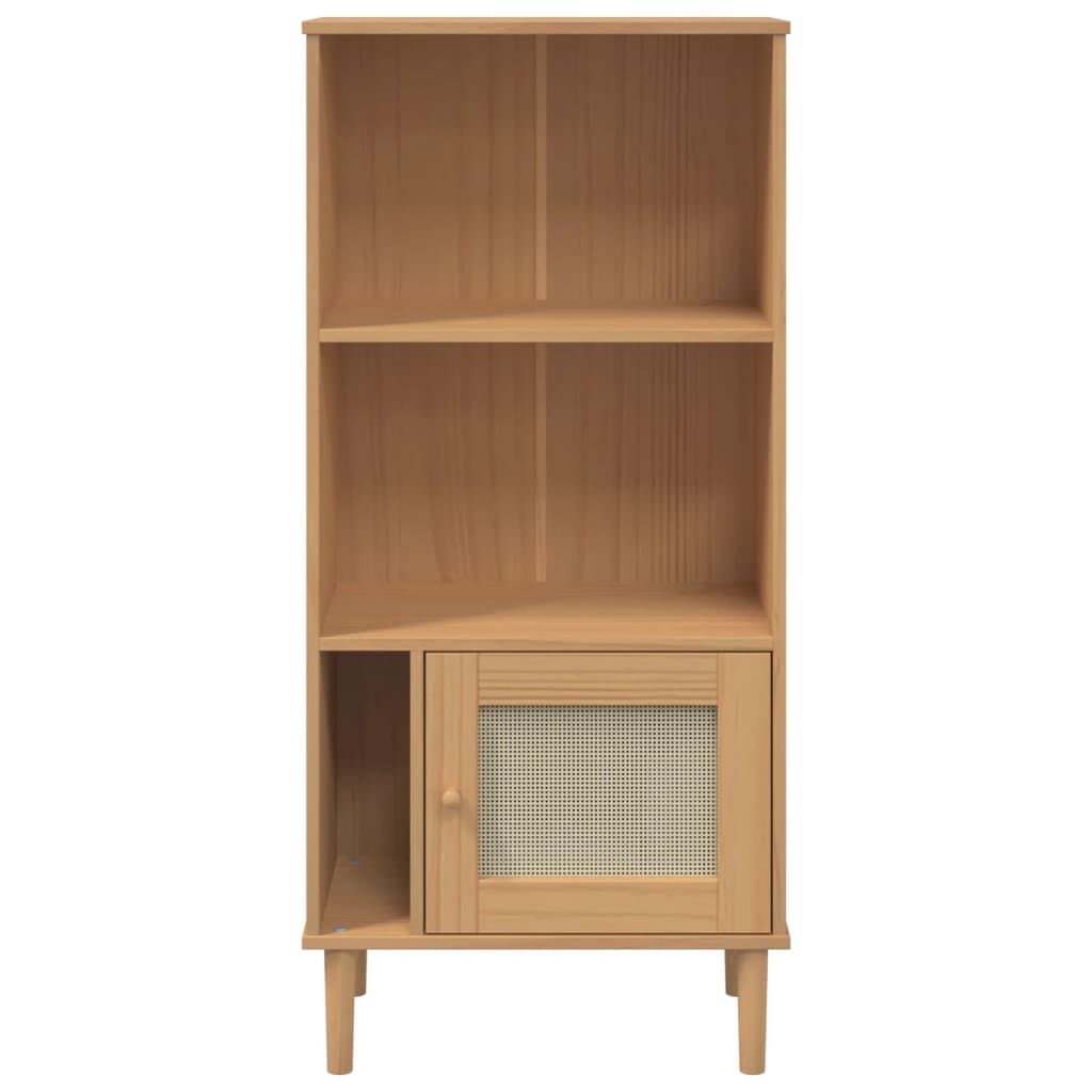 vidaXL Βιβλιοθήκη SENJA Καφέ/Όψη Ρατάν 60x35x130 εκ Μασίφ Ξύλο Πεύκου