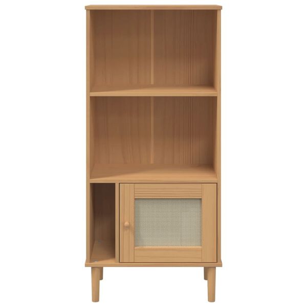 vidaXL Βιβλιοθήκη SENJA Καφέ/Όψη Ρατάν 60x35x130 εκ Μασίφ Ξύλο Πεύκου