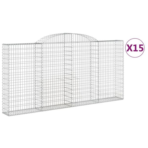 vidaXL Συρματοκιβώτια Τοξωτά 15 τεμ. 300x30x140/160 εκ. Γαλβαν. Ατσάλι