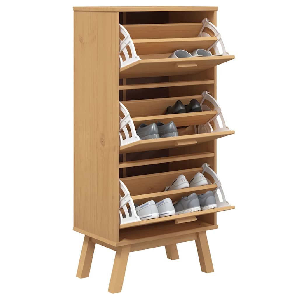 vidaXL Παπουτσοθήκη OLDEN Καφέ 55x35x120 εκ. από Μασίφ Ξύλο Πεύκου