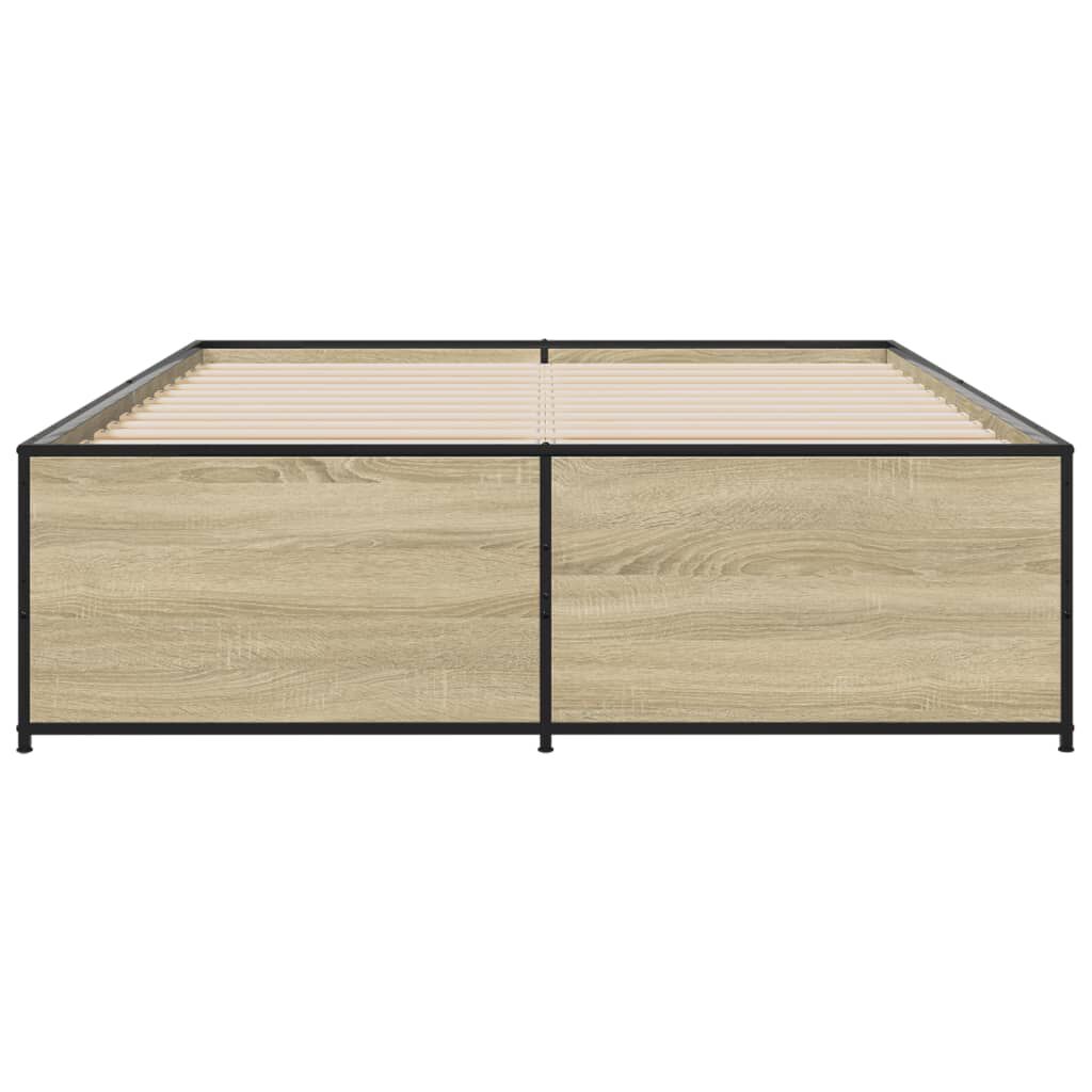 vidaXL Πλαίσιο Κρεβατιού Sonoma Δρυς 135x190 εκ. Επεξ. Ξύλο & Μέταλλο