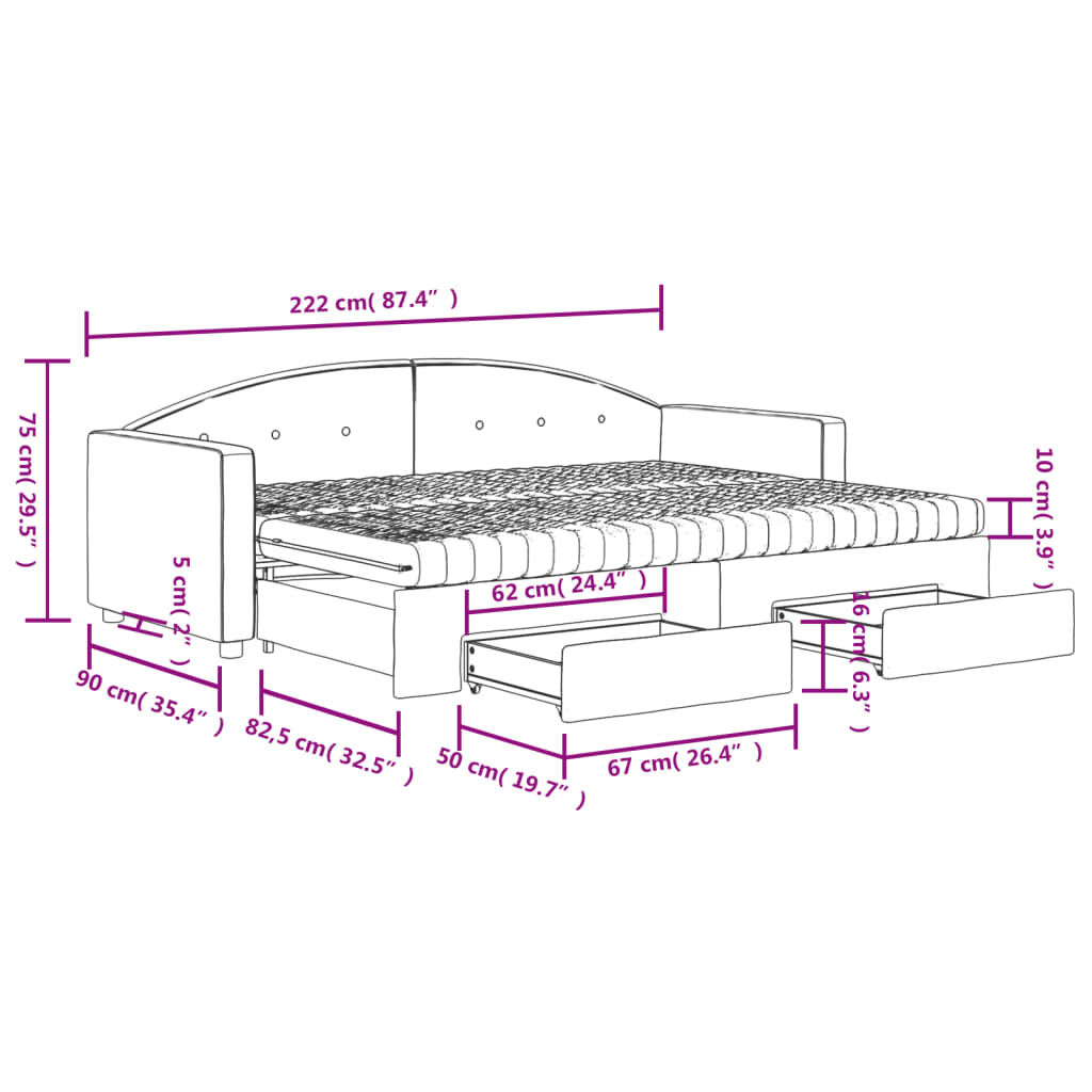 vidaXL Καναπές Κρεβάτι Συρόμενος Κίτρινο 80x200εκ. Βελούδινος Συρτάρια