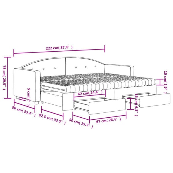 vidaXL Καναπές Κρεβάτι Συρόμενος Κίτρινο 80x200εκ. Βελούδινος Συρτάρια