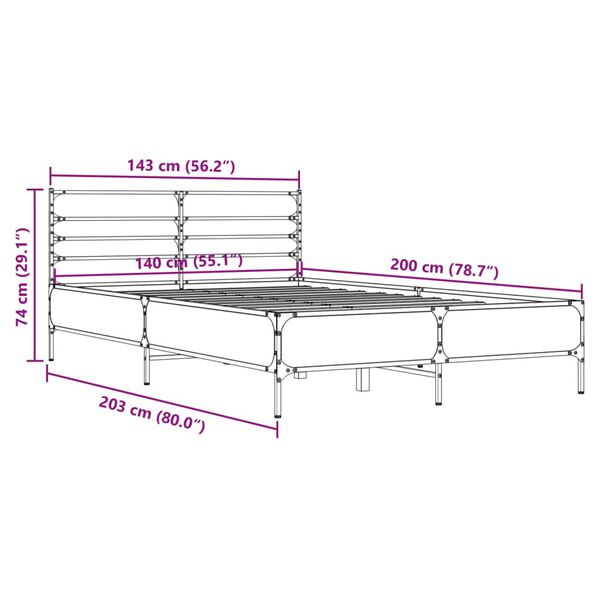vidaXL Πλαίσιο Κρεβατιού Sonoma Δρυς 140x200 εκ. Επεξ. Ξύλο & Μέταλλο