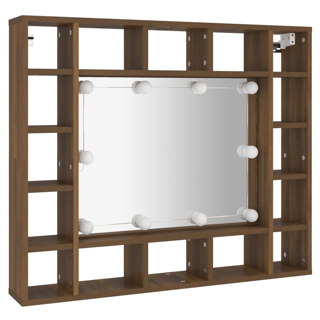 vidaXL Έπιπλο Καθρέπτη με LED Καφέ Δρυς 91x15x76,5 εκ.