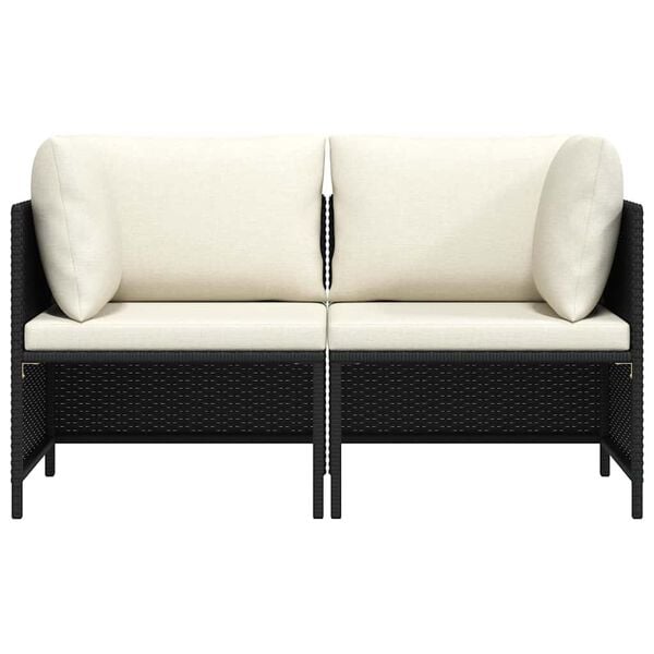 vidaXL Καναπές Κήπου Διθέσιος Μαύρος από Συνθετικό Ρατάν με Μαξιλάρια