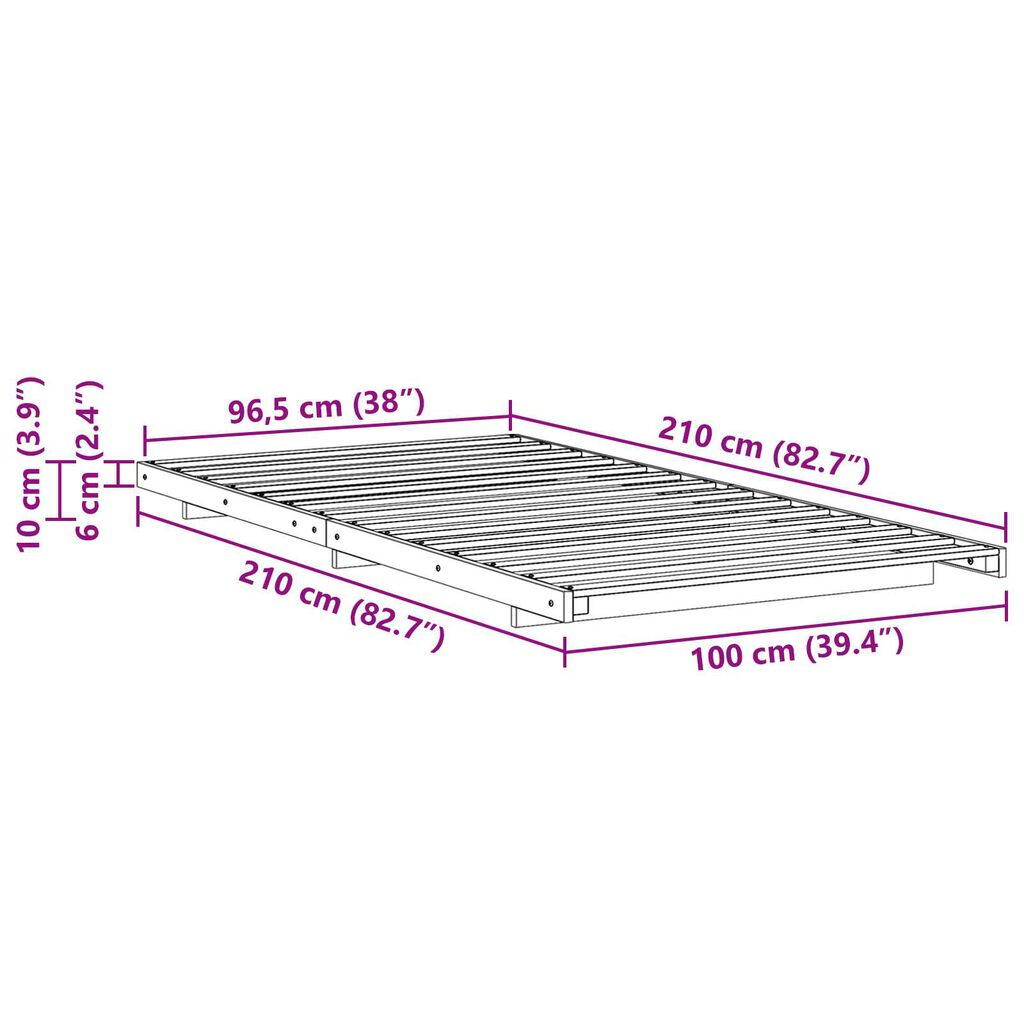 vidaXL Κρεβάτι δαπέδου Λευκό 100 x 210 cm Μασίφ ξύλο πεύκου