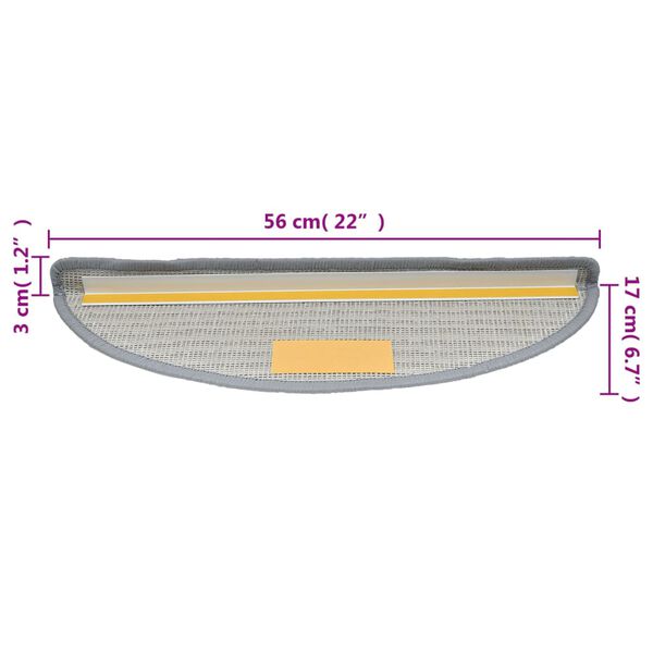 vidaXL Πατάκια Σκαλιών 15 τεμ. Γκρι Ημίστρογγυλά 56x17x3 εκ.