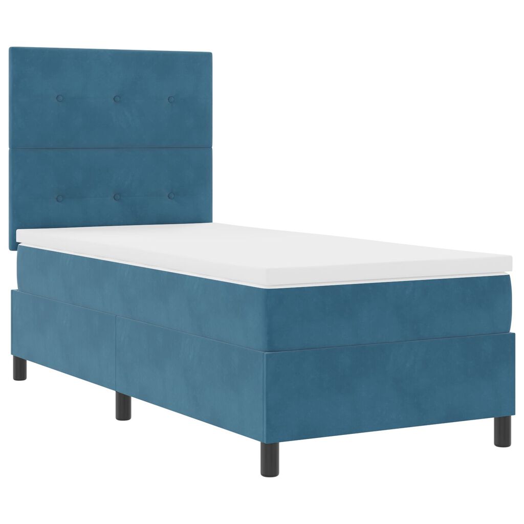vidaXL Κρεβάτι Box Spring με Στρώμα Σκούρο Μπλε 90x200 εκ. Βελούδο