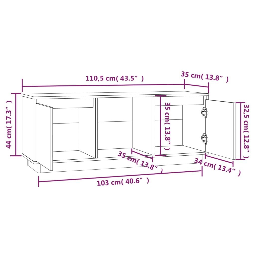 vidaXL Έπιπλο Τηλεόρασης Λευκό 110,5x35x44 εκ. από Μασίφ Ξύλο Πεύκου