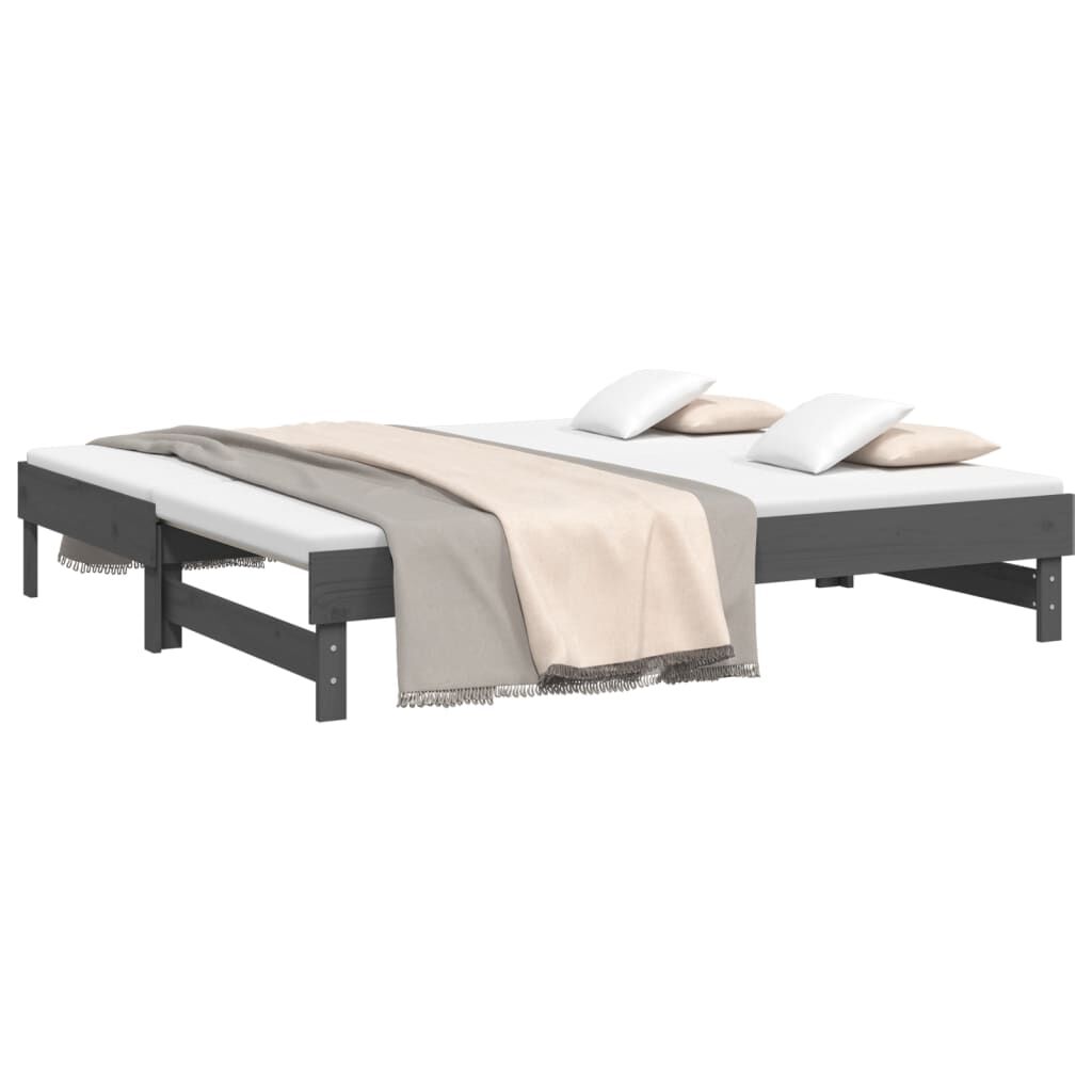 vidaXL Καναπές Κρεβάτι Συρόμενος Γκρι 2x(90x190) εκ. Μασίφ Ξύλο Πεύκου