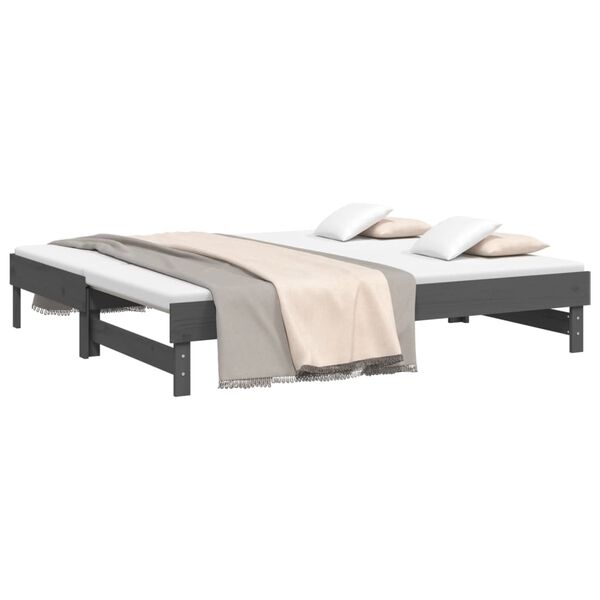 vidaXL Καναπές Κρεβάτι Συρόμενος Γκρι 2x(90x190) εκ. Μασίφ Ξύλο Πεύκου