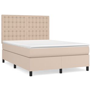 vidaXL Κρεβάτι Boxspring με Στρώμα Καπουτσίνο 140x190εκ.από Συνθ.Δέρμα