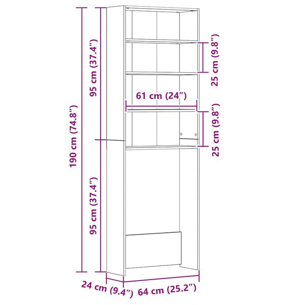 vidaXL Ντουλάπι πλυντηρίου ρούχων Παλιό ξύλο 64x24x190 cm