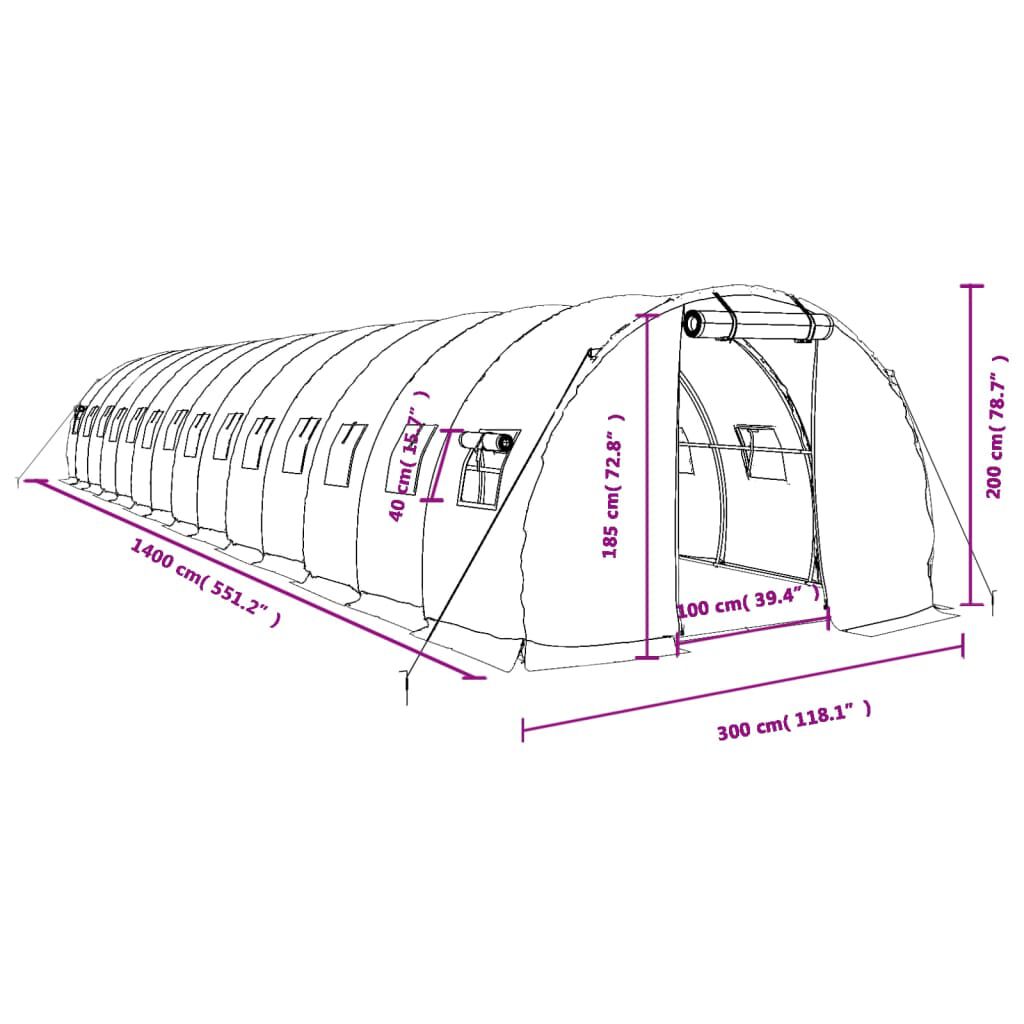 vidaXL Θερμοκήπιο Πράσινο 42 μ² 14 x 3 x 2 μ. με Ατσάλινο Πλαίσιο