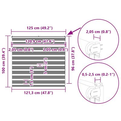 vidaXL Ζέβρα τυφλή Σκούρο Γκρι Πλάτος υφάσματος 120,9 εκ. Πολυεστέρας