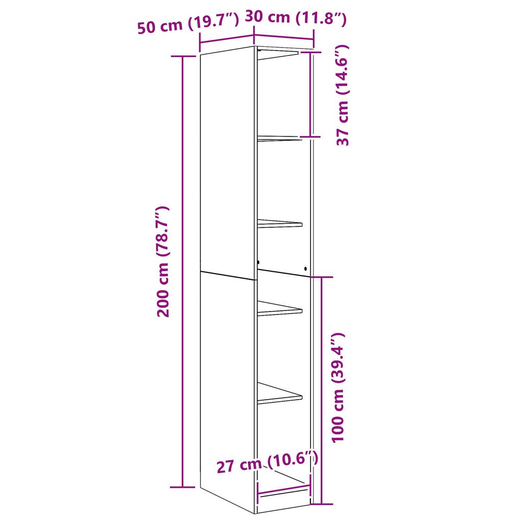 vidaXL Ντουλάπα Μαύρου Δρυός - 30x50x200 εκ., Φτιαγμένη από Επεξεργασμένο Ξύλο