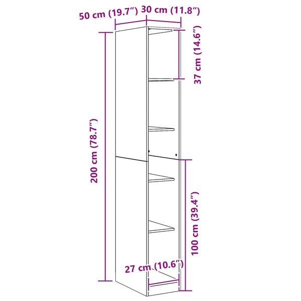 vidaXL Ντουλάπα Μαύρου Δρυός - 30x50x200 εκ., Φτιαγμένη από Επεξεργασμένο Ξύλο