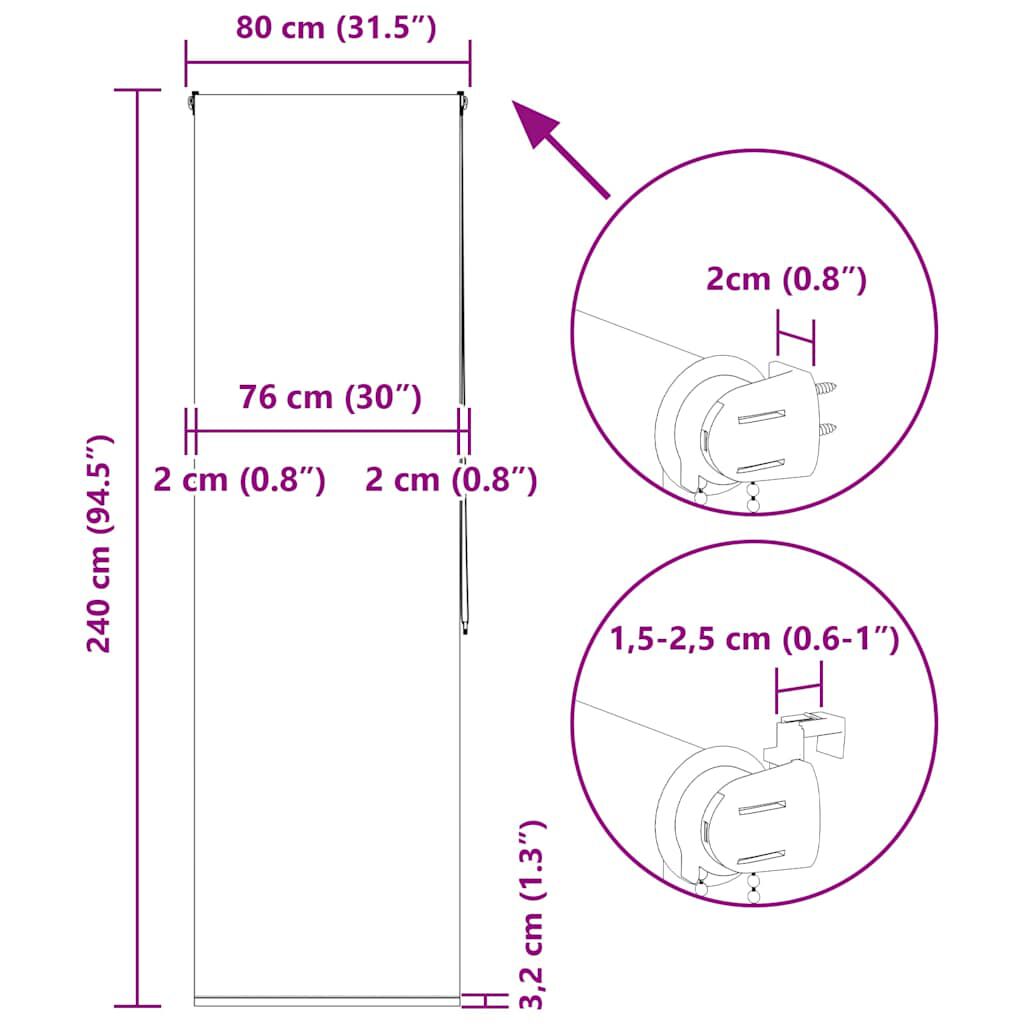 vidaXL Κουρτίνα Μπάνιου Ρολό 80x240 εκ. Πλάτος υφάσματος 76 εκ.