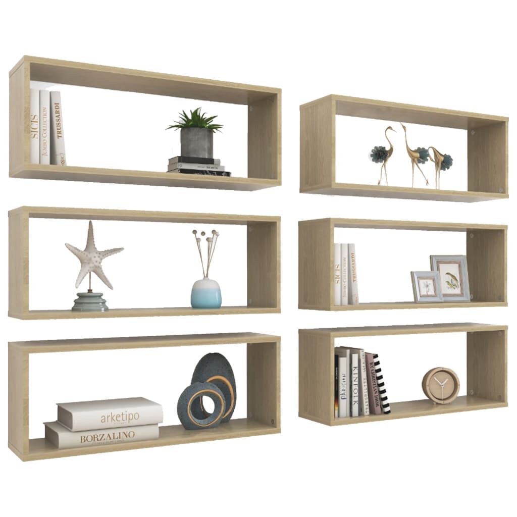 vidaXL Ράφια Κύβοι Τοίχου 6 τεμ. Sonoma Δρυς 60x15x23 εκ. Επεξ. Ξύλο