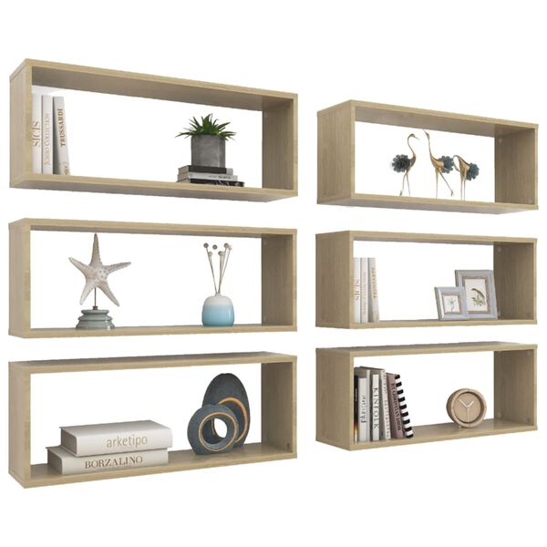 vidaXL Ράφια Κύβοι Τοίχου 6 τεμ. Sonoma Δρυς 60x15x23 εκ. Επεξ. Ξύλο